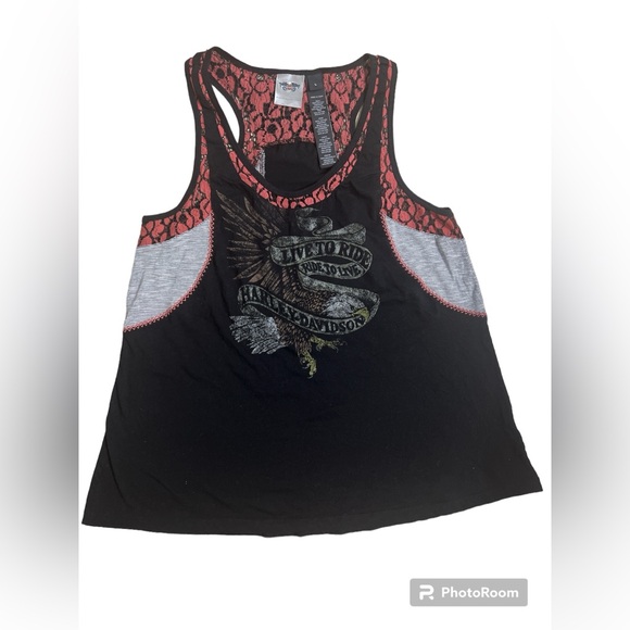 Harley Davidson Retro Y2K Eagle Live to Ride Racerback Tank Top Black L Large - Picture 2 of 4
